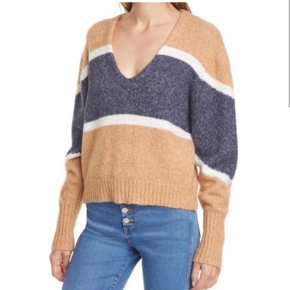 Veronica Beard Emilia Striped V-Neck Sweater - Picture 2 of 11